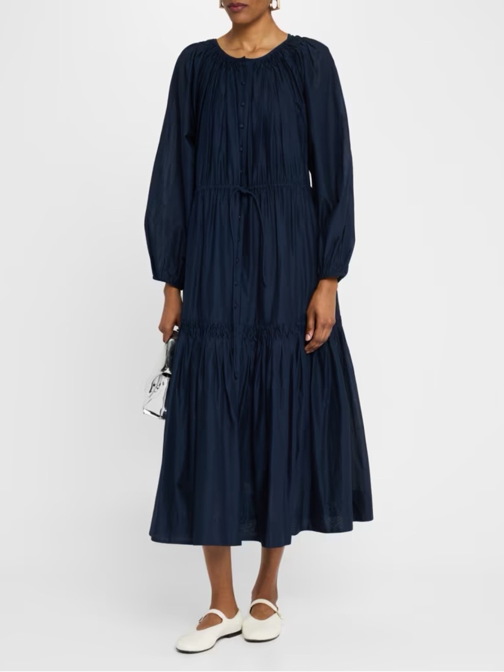 Merlette Navy Button-Front Tiered Maxi Dress - Picture 3 of 12